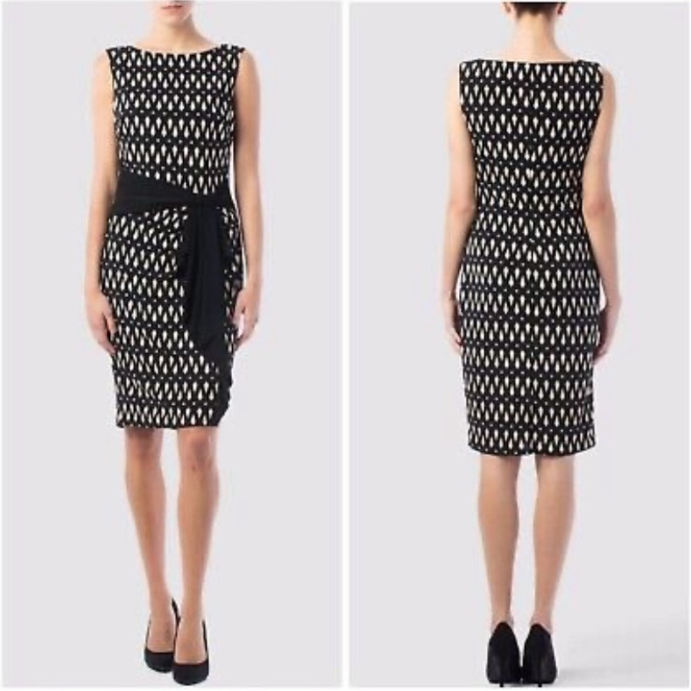 Joseph Ribkoff Black & Cream Diamond Bodycon Cocktail  Dress Women’s Size 6